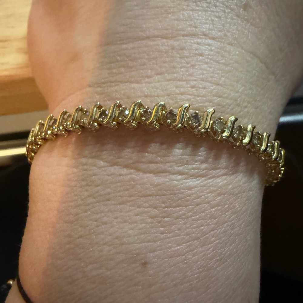 Gold Tone Tennis Bracelet with Clear Stones - Women Jewelry